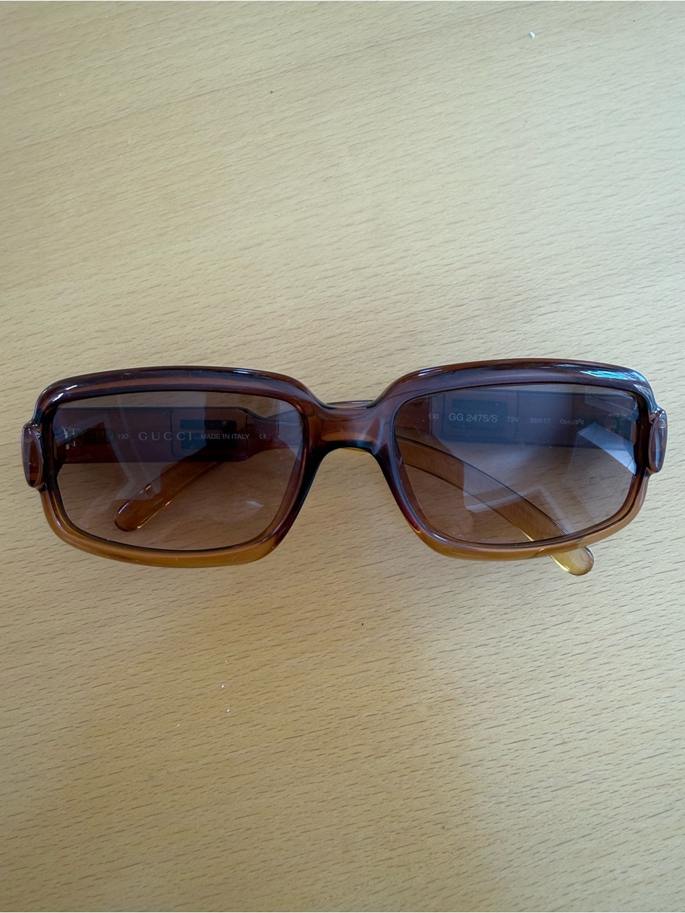 Gucci Brown Gradient Rectangular Sunglasses with Tortoiseshell Frame
